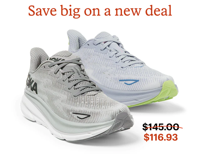 HOKA Clifton 9. Headline: Save big on a new deal