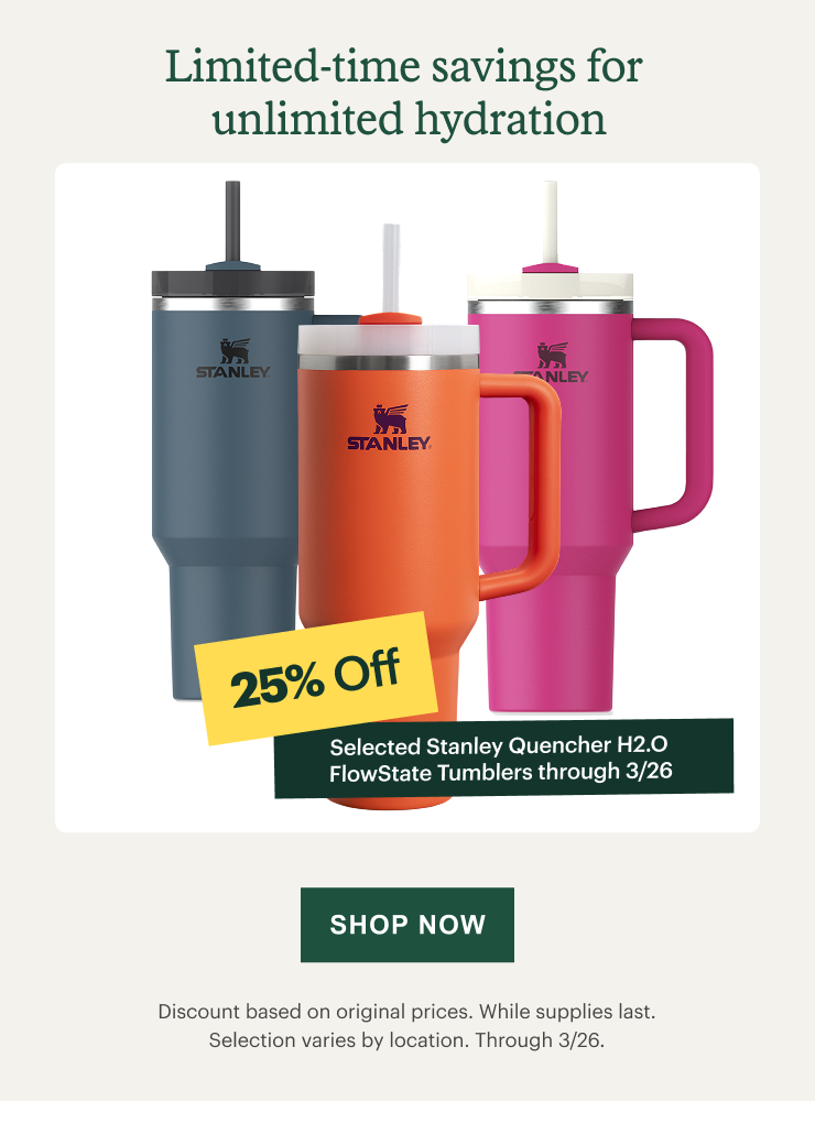 25% Off selected Stanley Quencher H2.0 FlowState Tumblers
