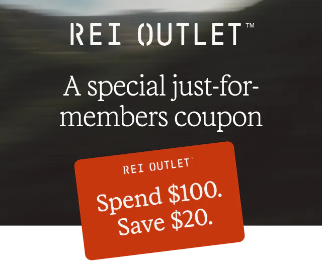 REI OUTLET. Coupon for $20 off. Headline: A special just-for-members coupon
