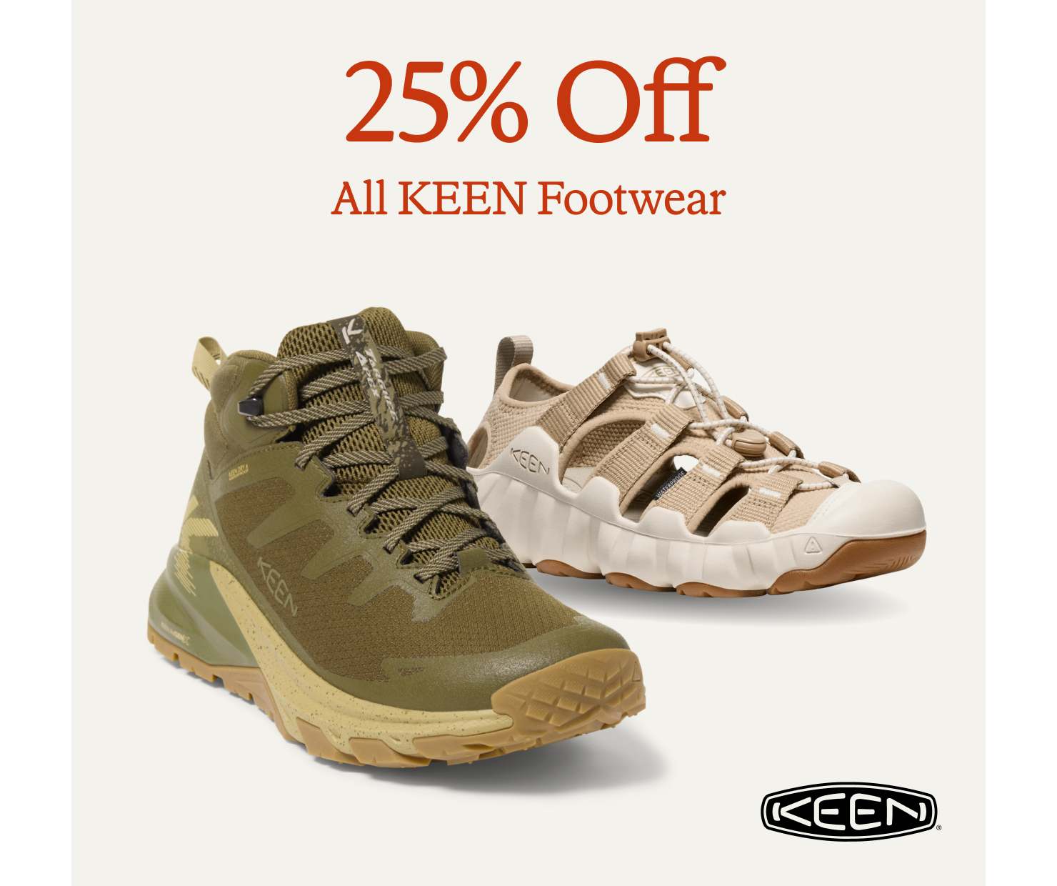 25% off All Keen footwear. 