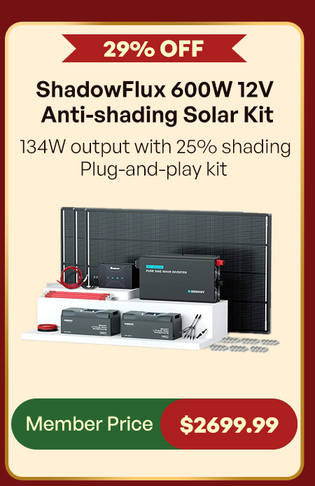ShadowFlux 600W 12V Anti-shading Solar Kit | Member Price $2699.99