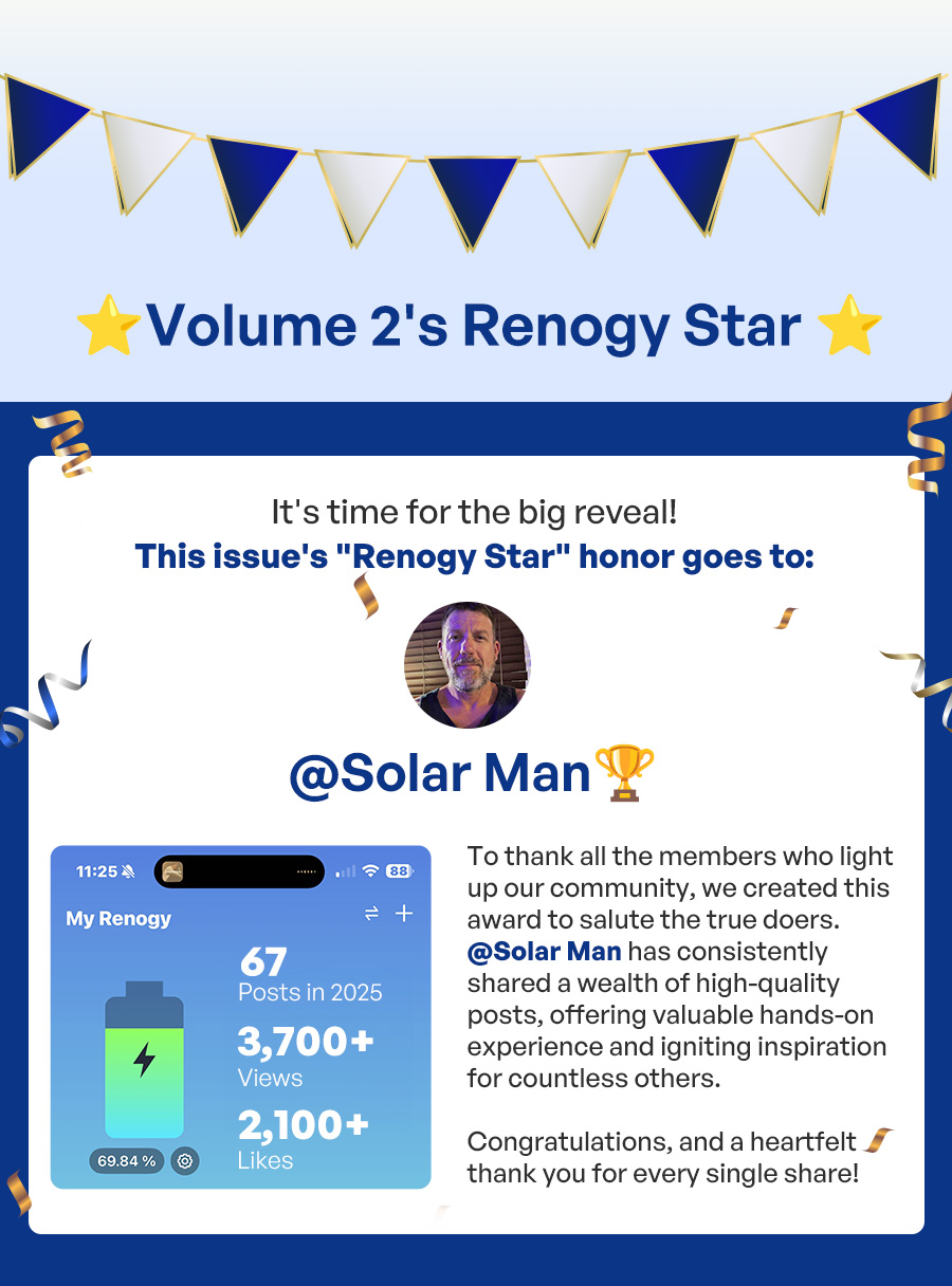 Volume 2's Renogy Star | This issue's "Renogy Star" honor goes to: @Solar Man