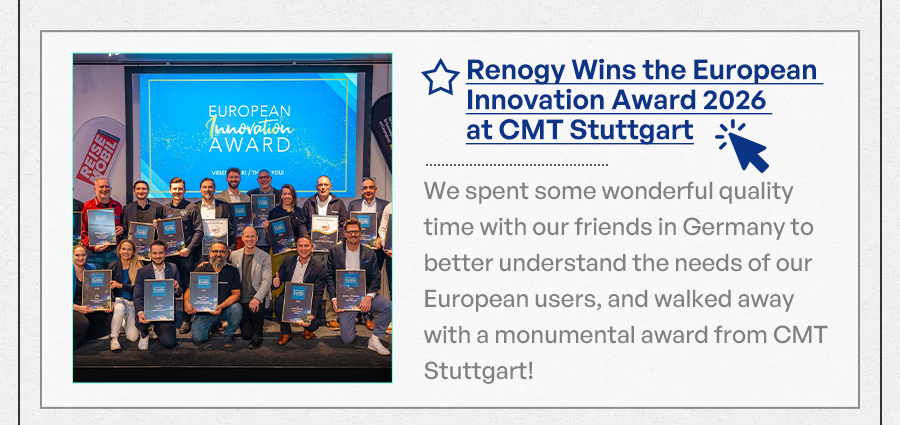 Renogy Winsthe European Innovation Award 2026 at CMT Stuttgart 