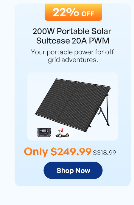 200W Portable Solar Panel Suitcase w/ 20A PWM Controller