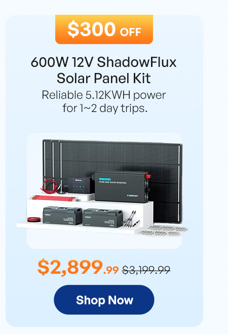 600W 12V ShadowFlux Solar Panel Kit 