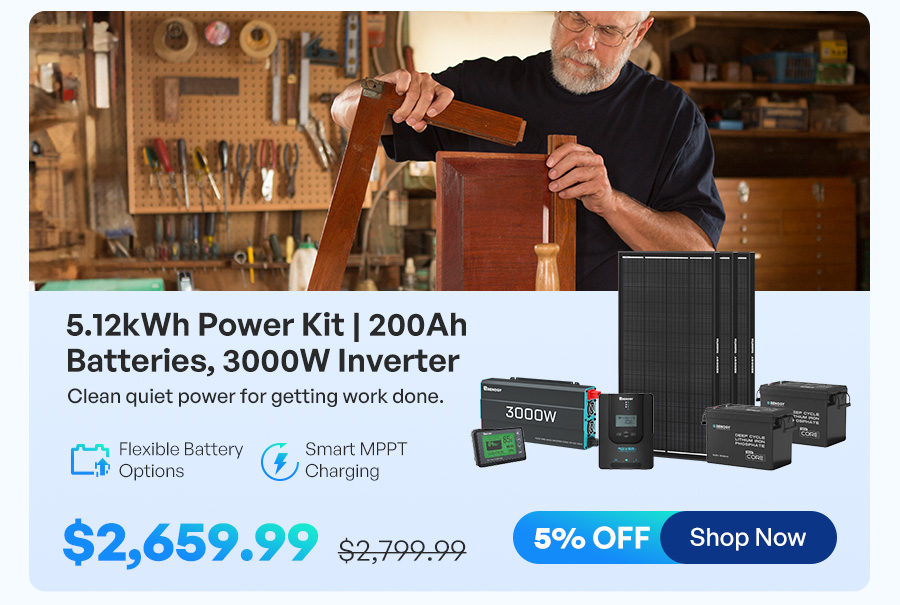 5.12kWh Power Kit | 200Ah Batteries, 3000W Inverter