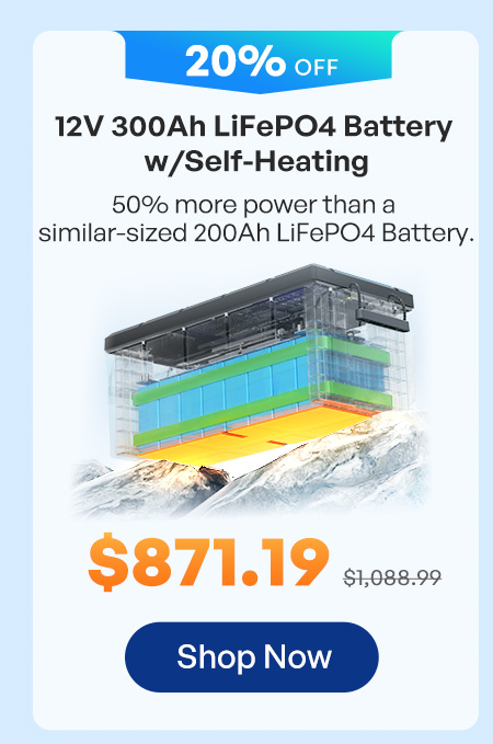 12V 300Ah LiFePO4 Battery w/Self-Heating