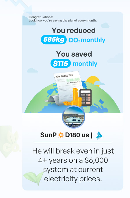 He will break even in just 4+ years on a $6,000 system at current electricity prices.