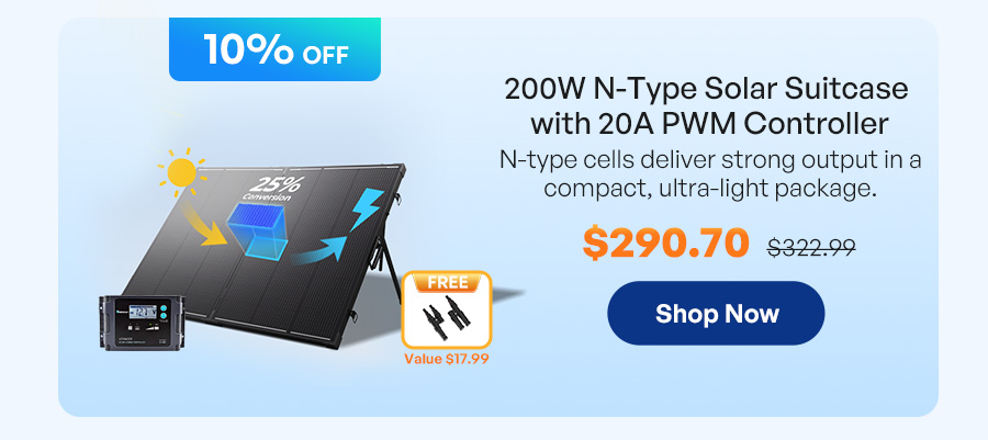 200W 12V N-Type Solar Suitcase with 20A PWM Controller