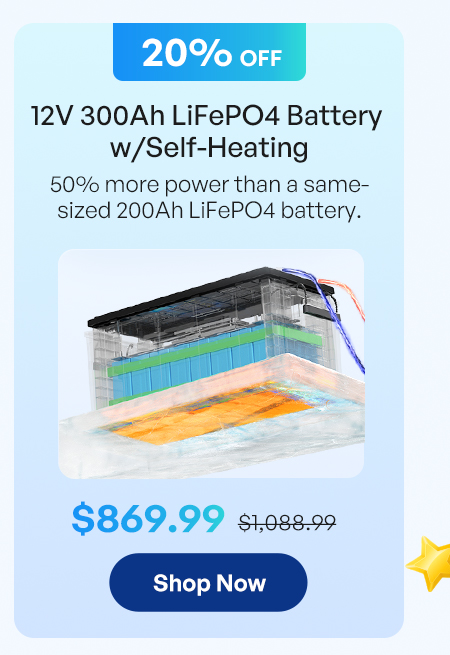 12V 300Ah LiFePO4 Battery w/Self-Heating
