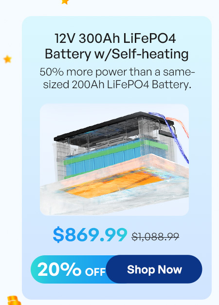 12V 300Ah LiFePO4 Battery w/Self-heating