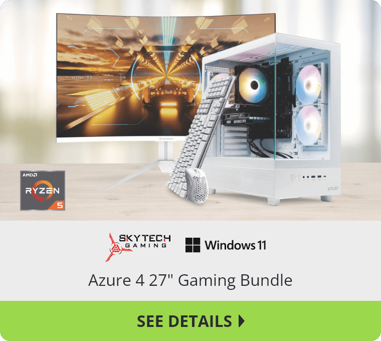 Skytech Gaming Windows 11 Azure 4 27 inch Gaming Bundle with AMD Ryzen 5 CPU. See Details.