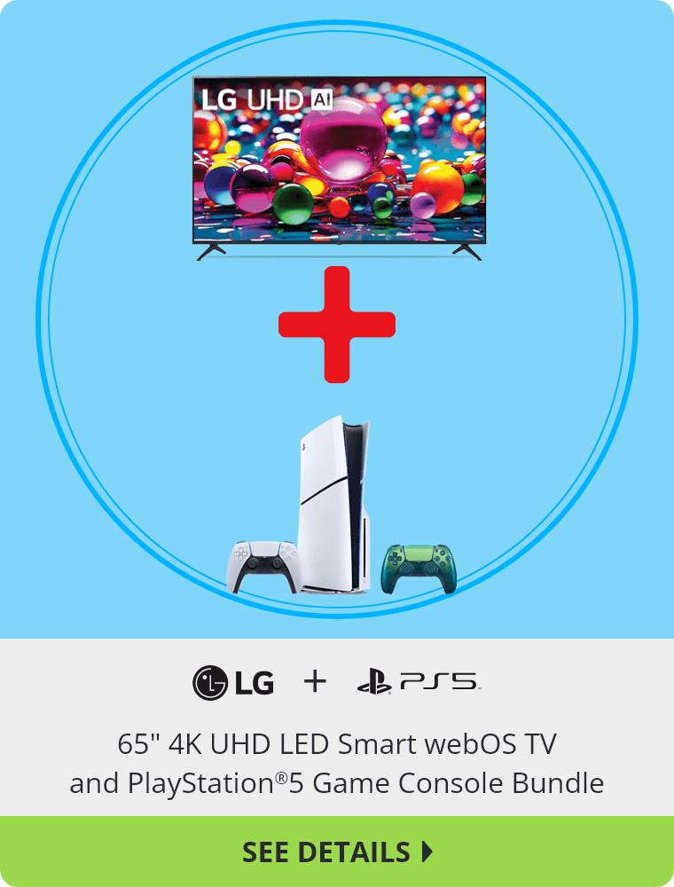 LG 65 inch 4K UHD LED Smart webOS TV and Sony PlayStation®5 Game Console Bundle. See Details.