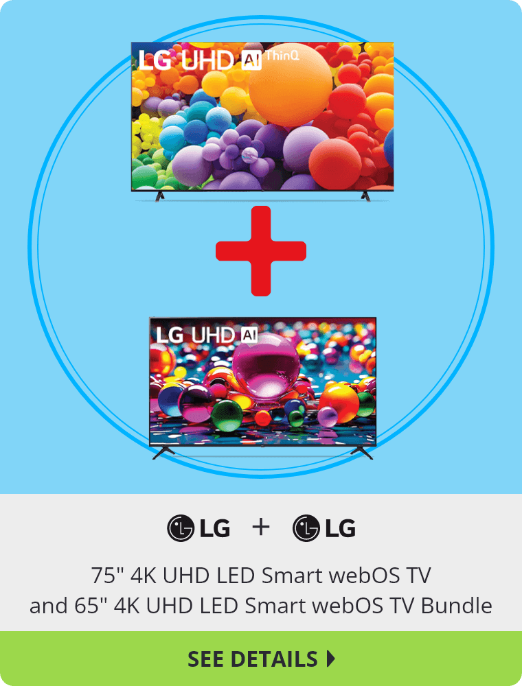 LG 75 inch 4K UHD LED Smart webOS TV and LG 65 inch 4K UHD LED Smart webOS TV Bundle. See Details.
