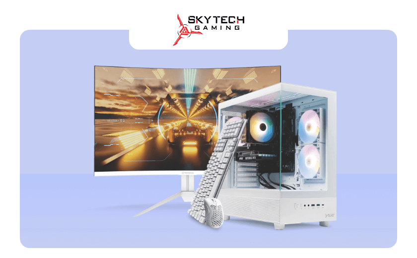 Skytech Azure 4 27 inch Curved Monitor Desktop Gaming Bundle White/White