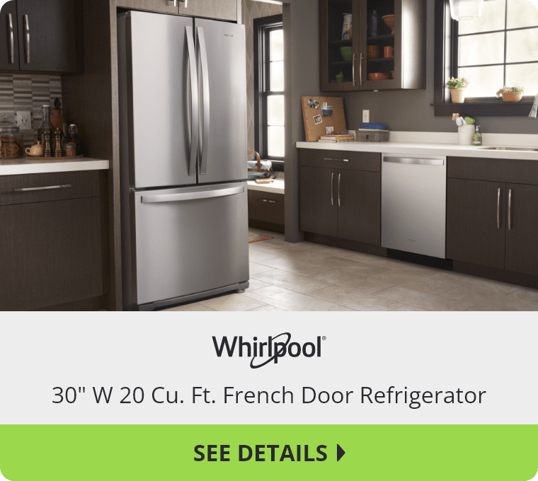 Whirlpool 30 inch wide 20 Cubic Feet French Door Refrigerator. See Details.