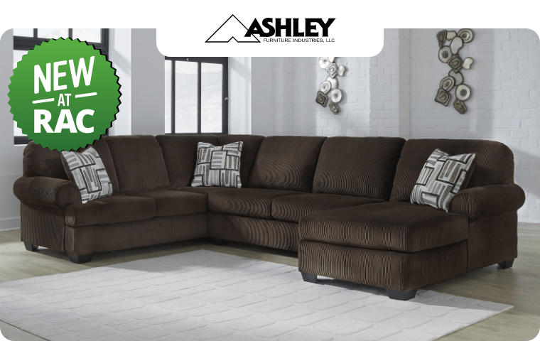 New At RAC: Ashley “Kimlee” 3PC Sectional, Corded Fabric, Chocolate Brown + 3 Accent Pillows