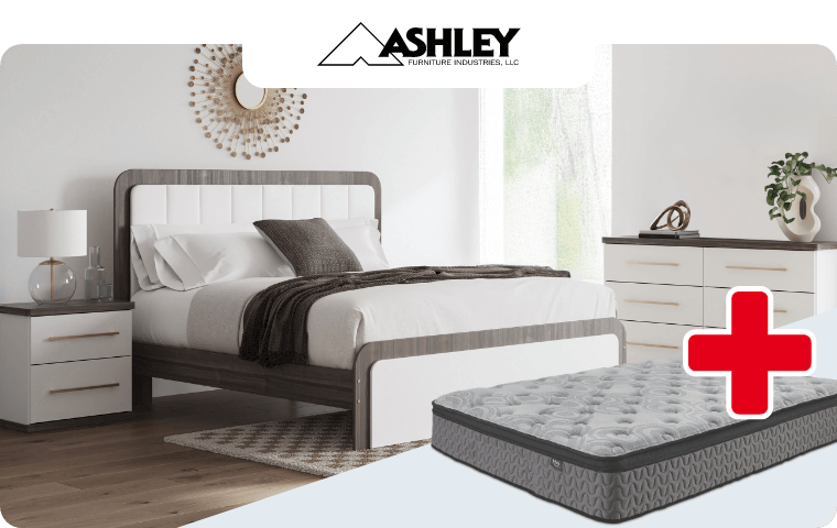 Ashley “Kendanport” Queen Bed, Dresser, Nightstand + 12 inch Augusta 2 Euro Top Mattress, Queen