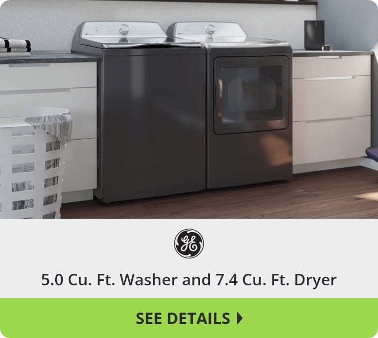 GE Appliances 5.0 Cubic Feet Washer and 7.4 Cubic Feet Dryer. See Details.