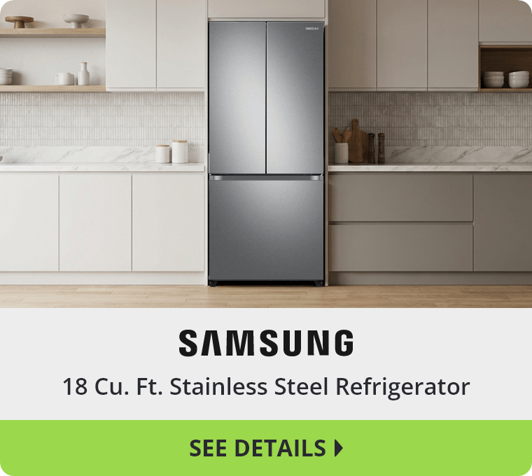 Samsung 18 Cubic Feet Stainless Steel Refrigerator. See Details.