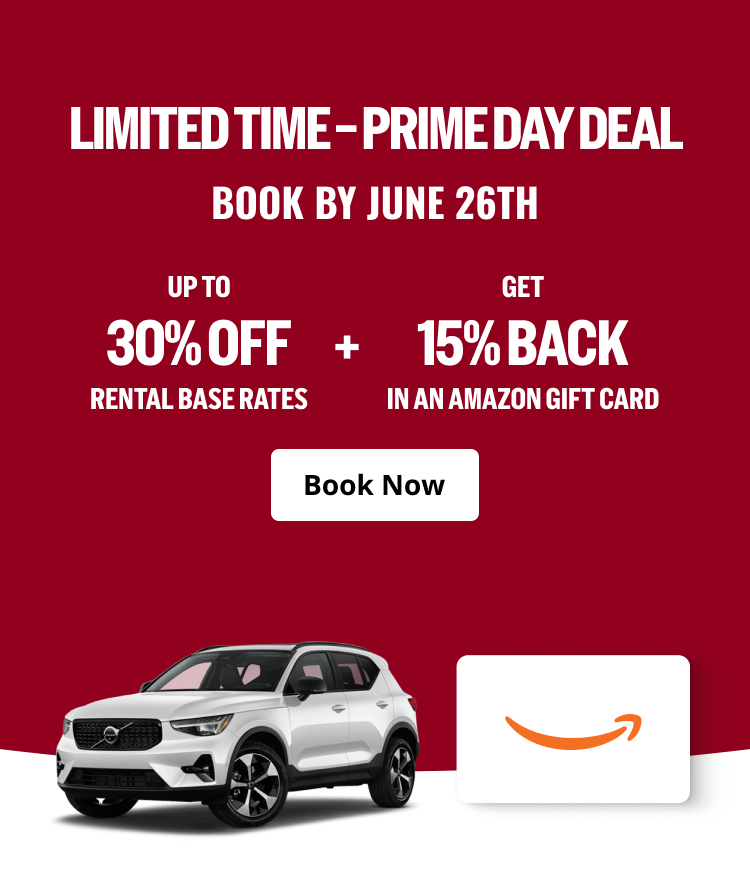 LIMITED TIME - PRIME DAY DEAL - BOOK BY JUNE 26TH - UP TO 30% OFF RENTAL BASE RATES + GET 15% BACK IN AN AMAZON GIFT CARD | Book Now | *Restrictions apply, see amazon.com/gc-legal