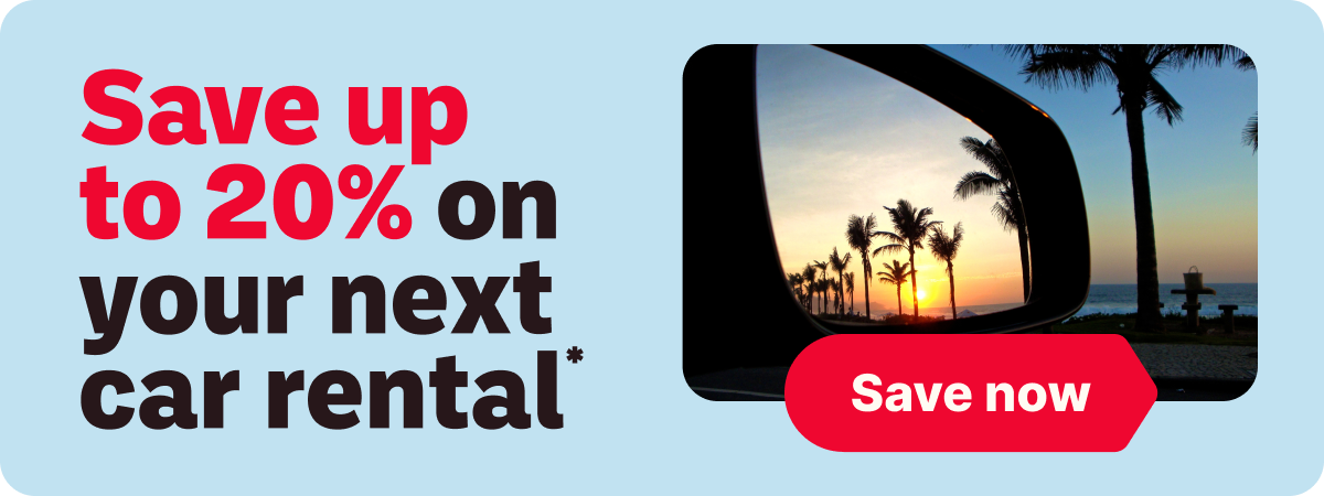 Save up to 20% on your next car rental Save now