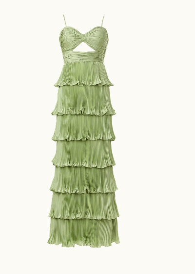 Pleated Tiered Ruffle Gown