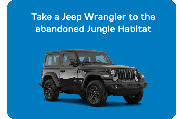 Take a Jeep Wrangler to the abondoned Jungle Habitat