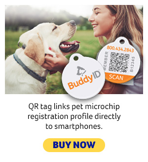 QR tag links pet microchip registration profile