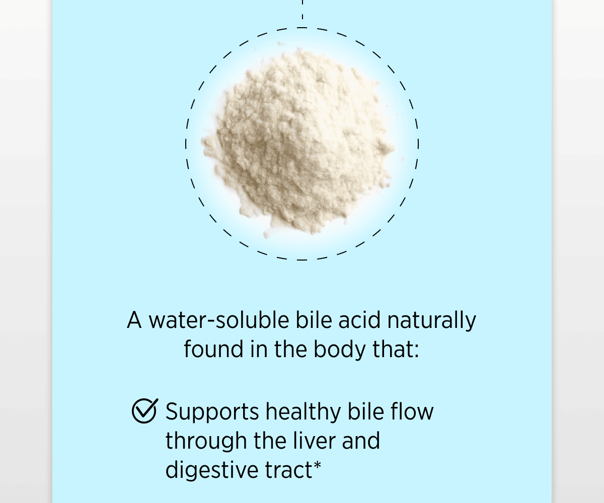 A water-soluble bile acid naturally found in the body that: