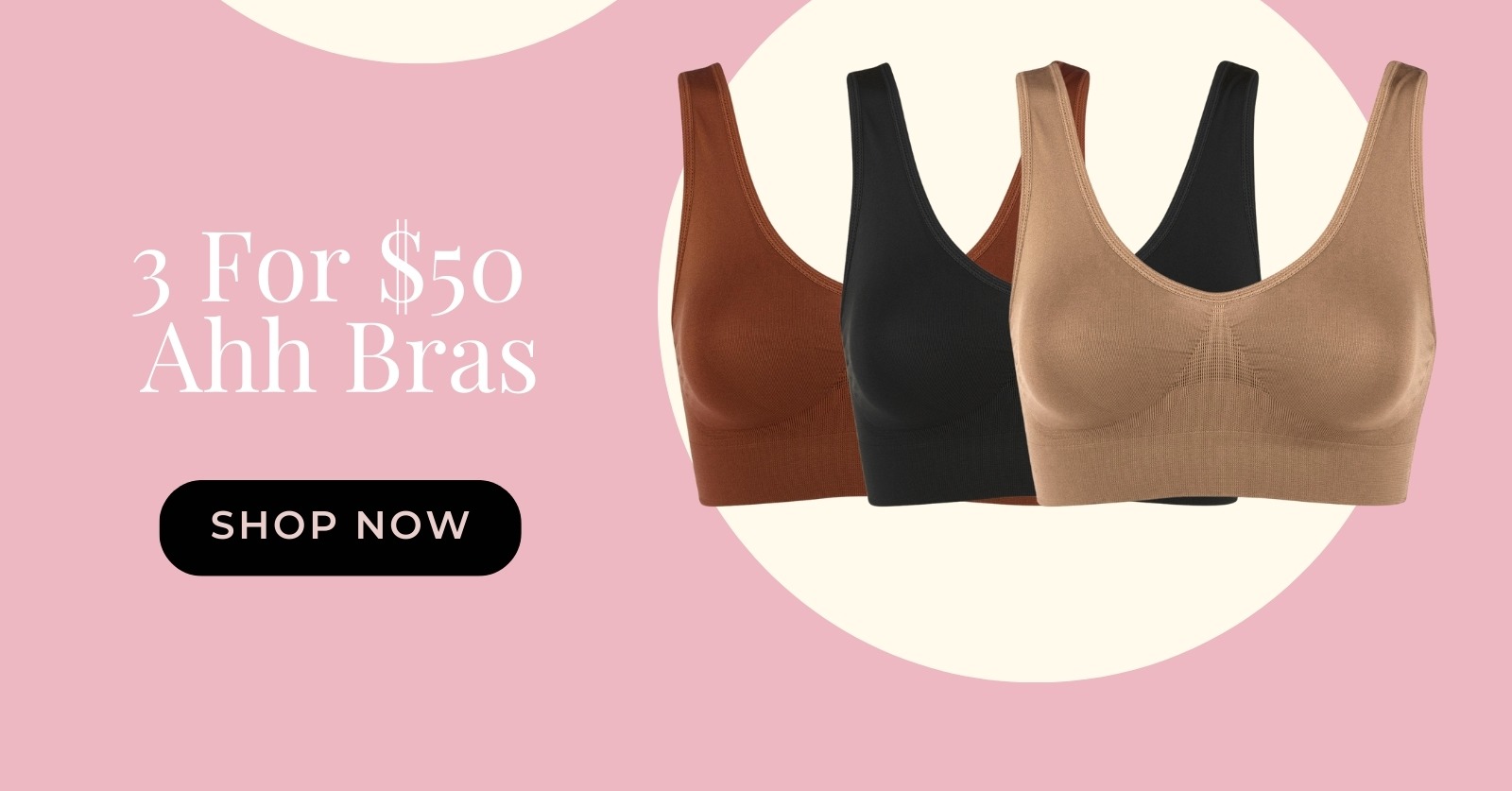 Email graphic announcing “Bundles Are Back, Doll!” showing a model in brown lingerie and bundle offers including 3 for $60 Pin-Up Bras and 3 for $50 Ahh Bras, with a “Build Your Bundle” button and free shipping over $75+.