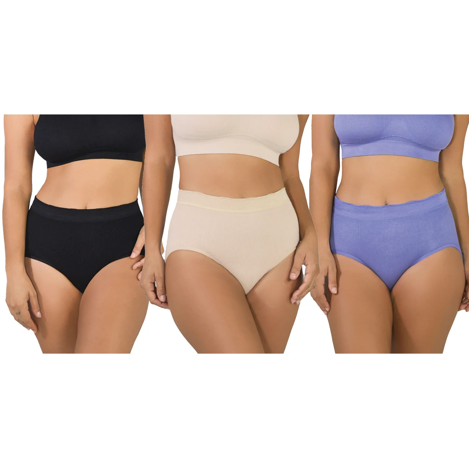Image of 3 Pack Ribbed Seamless Brief with Lace Trim