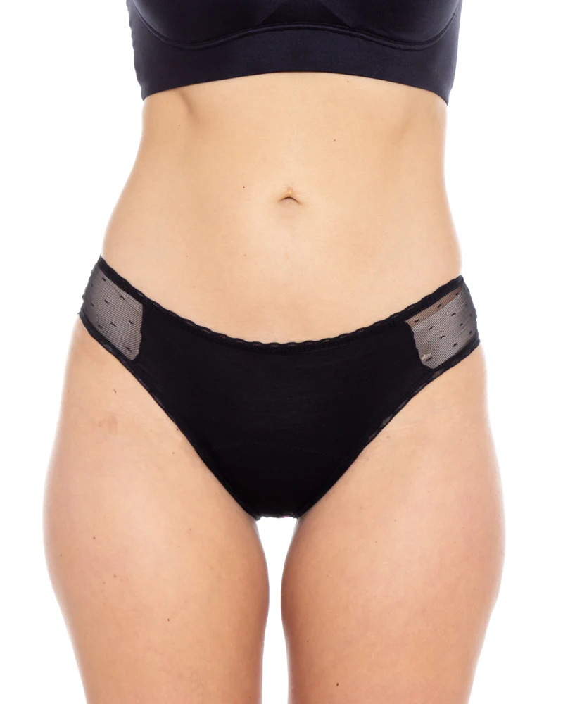 Image of Lace Trim Leakproof Bikini with Sheer Side Panels - Moderate Hold