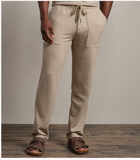 Casual Seersucker Pant: Teak Brown