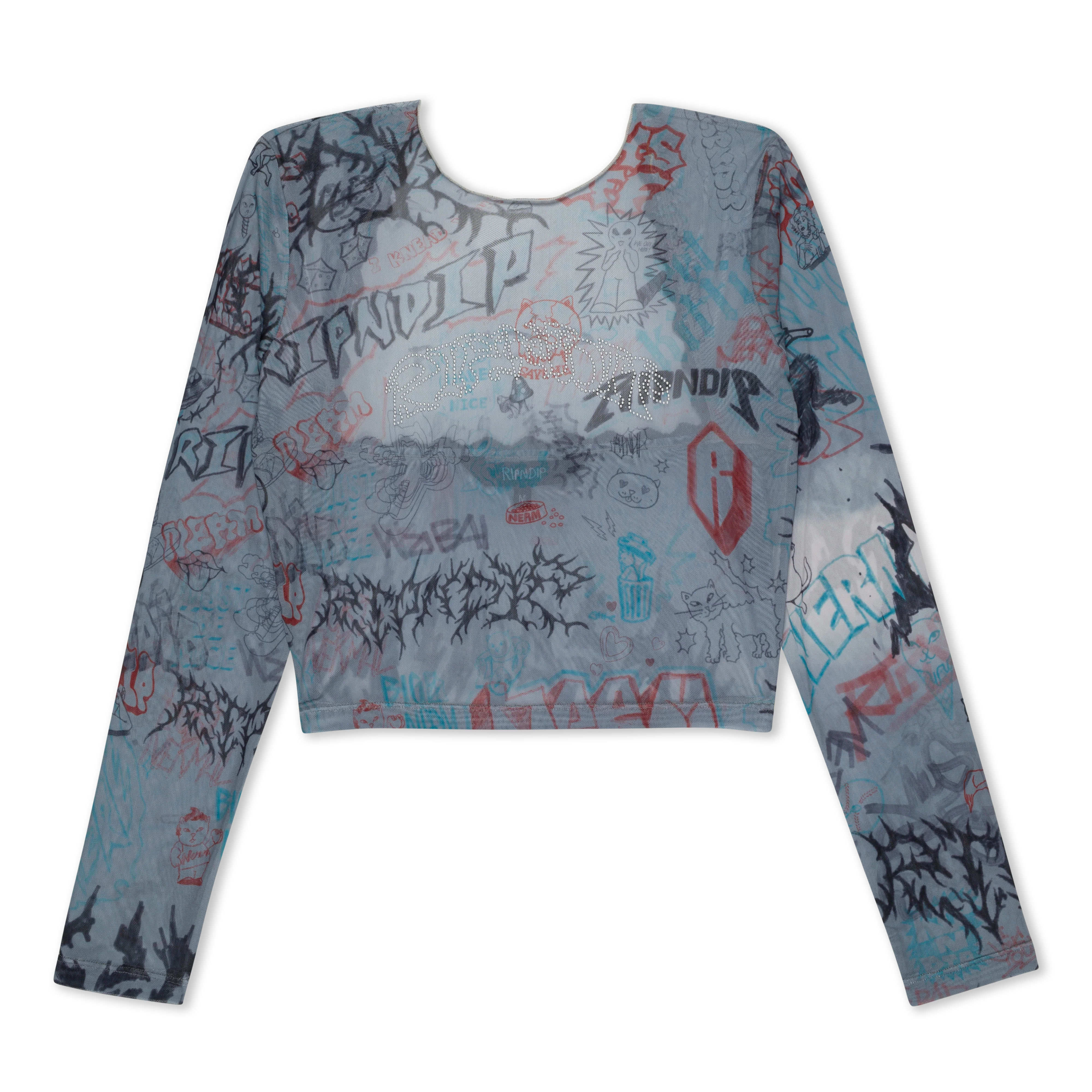 Image of Marker Long Sleeve Mesh Crop Top (Charcoal)