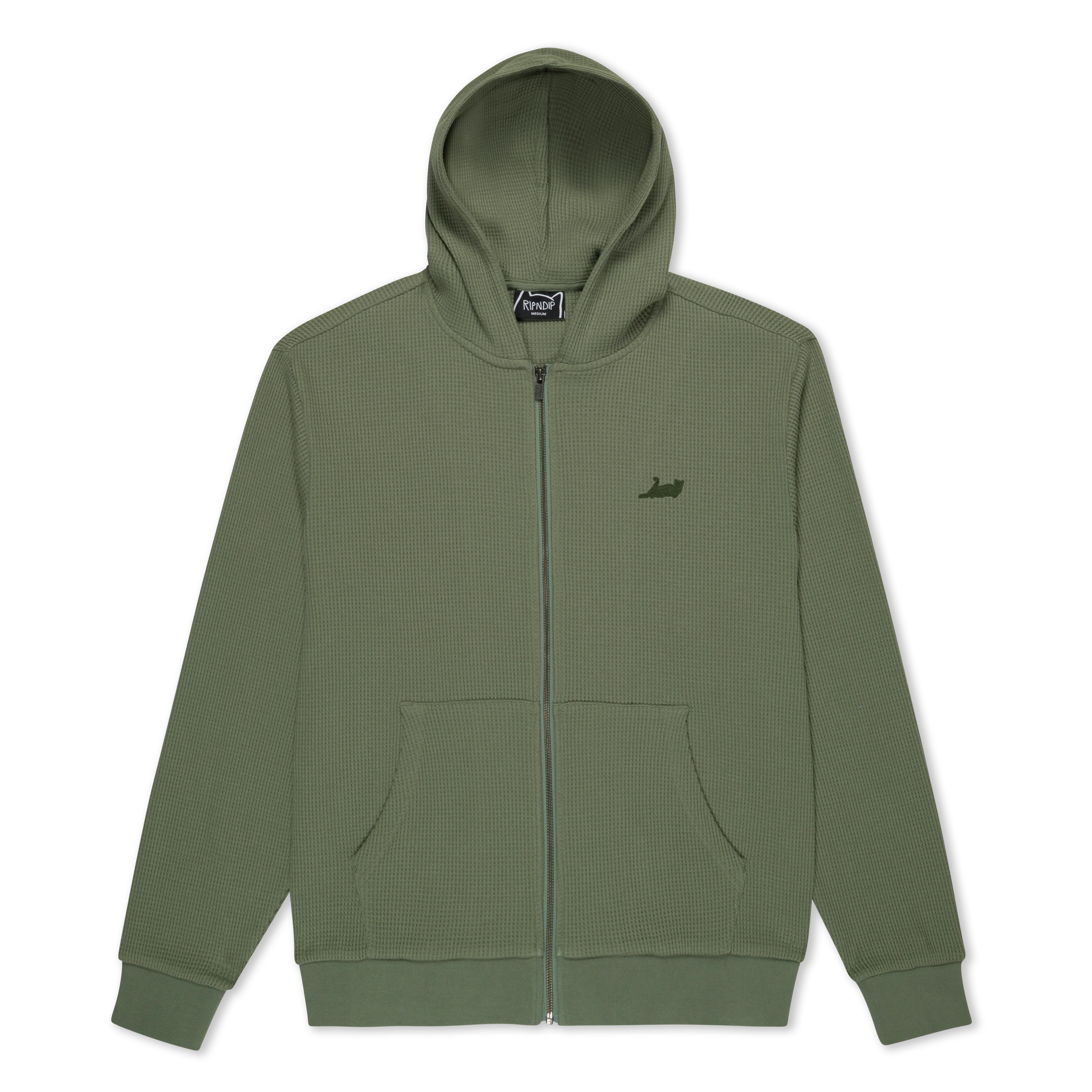 Image of Castanza Waffle Knit Zip Up Hoodie (Olive)