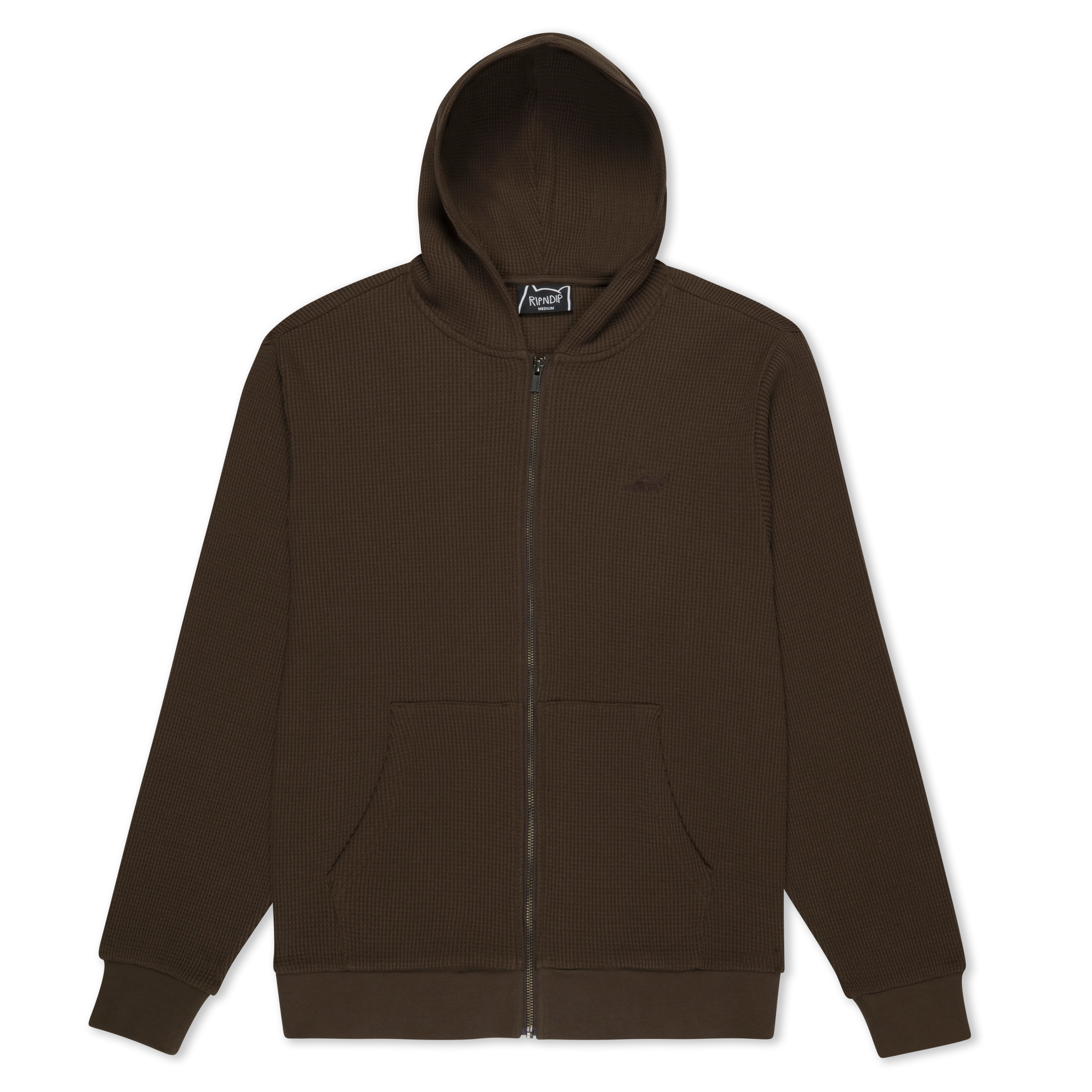 Image of Castanza Waffle Knit Zip Up Hoodie (Brown)