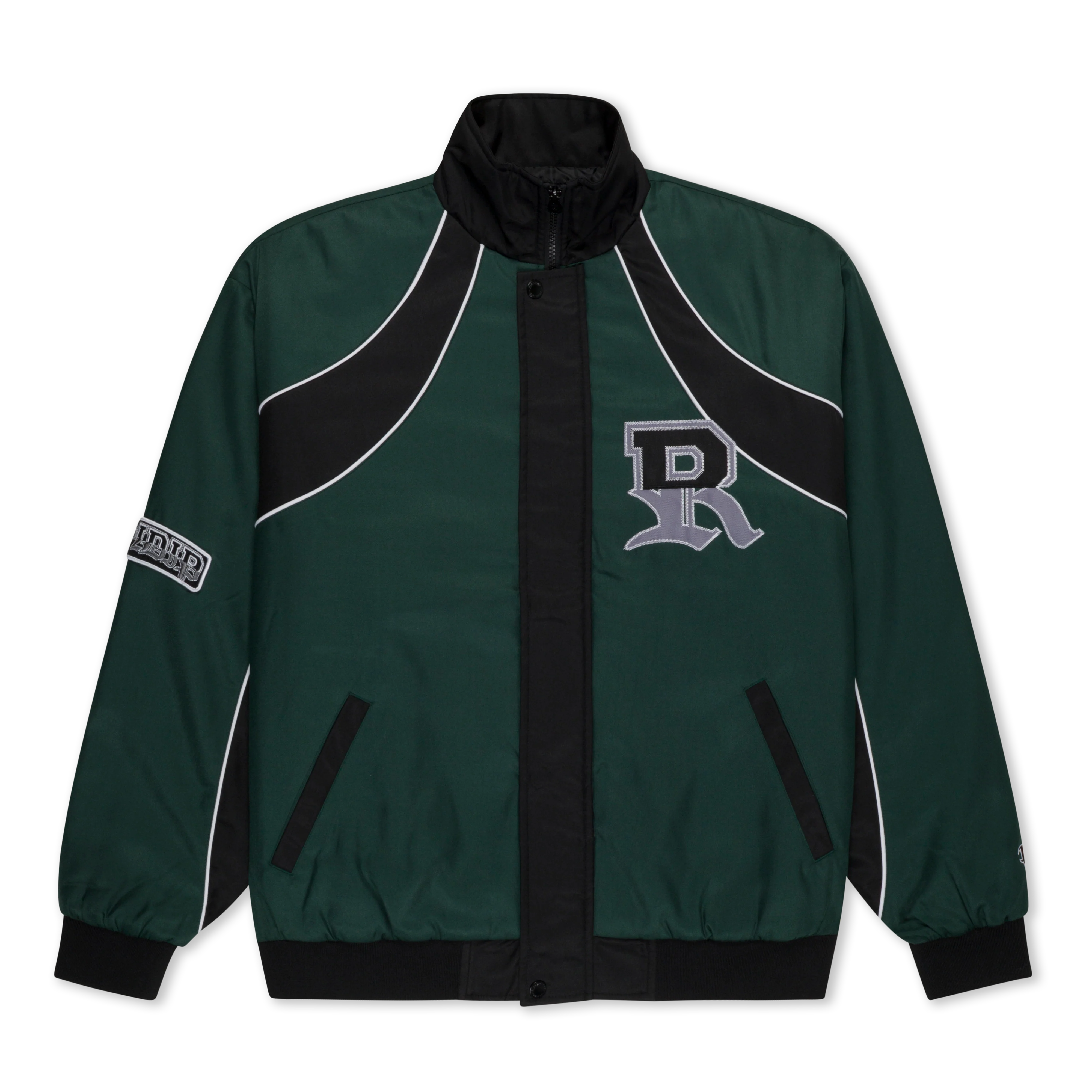 Image of RIPNDIP Athletics Race Jacket (Hunter Green / Black)