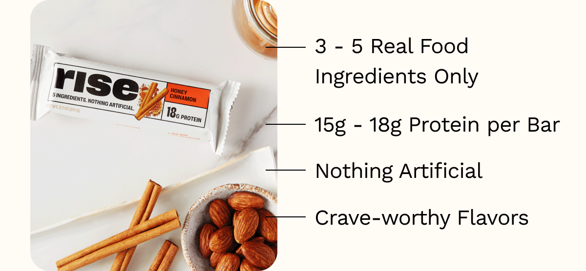 3 - 5 Real Food Ingredients Only 15g - 18g Protein per Bar Nothing Artificial Crave-worthy Flavors