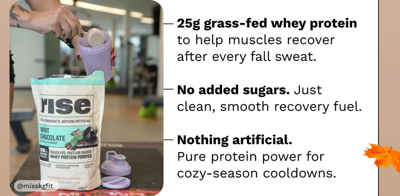 💪 25g grass-fed whey protein to help muscles recover after every fall sweat. 🍯 No added sugars. Just clean, smooth recovery fuel. 🍂 Nothing artificial. Pure protein power for cozy-season cooldowns.