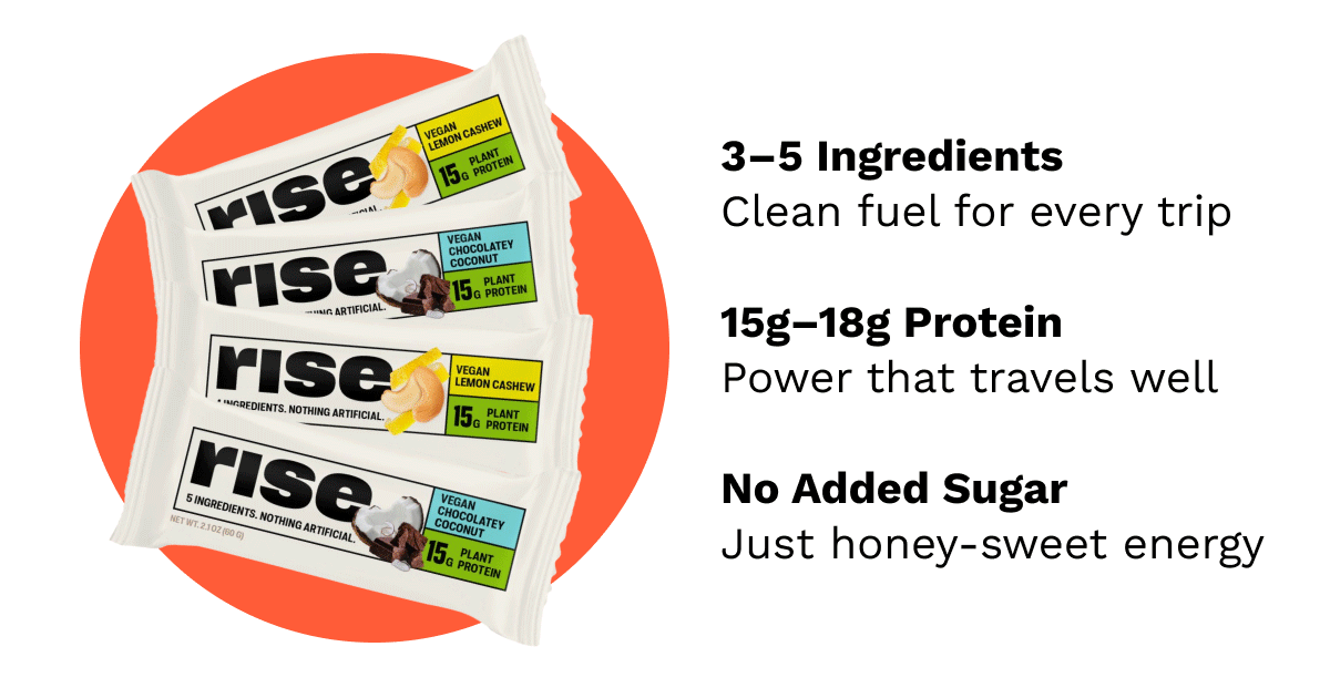 • 3–5 Ingredients  Clean fuel for every trip  • 15g–18g Protein  Power that travels well  • No Added Sugar  Just honey-sweet energy