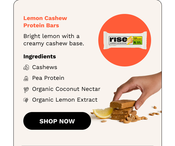 Lemon Cashew Protein Bars: Bright lemon with a creamy cashew base. SHOP NOW 