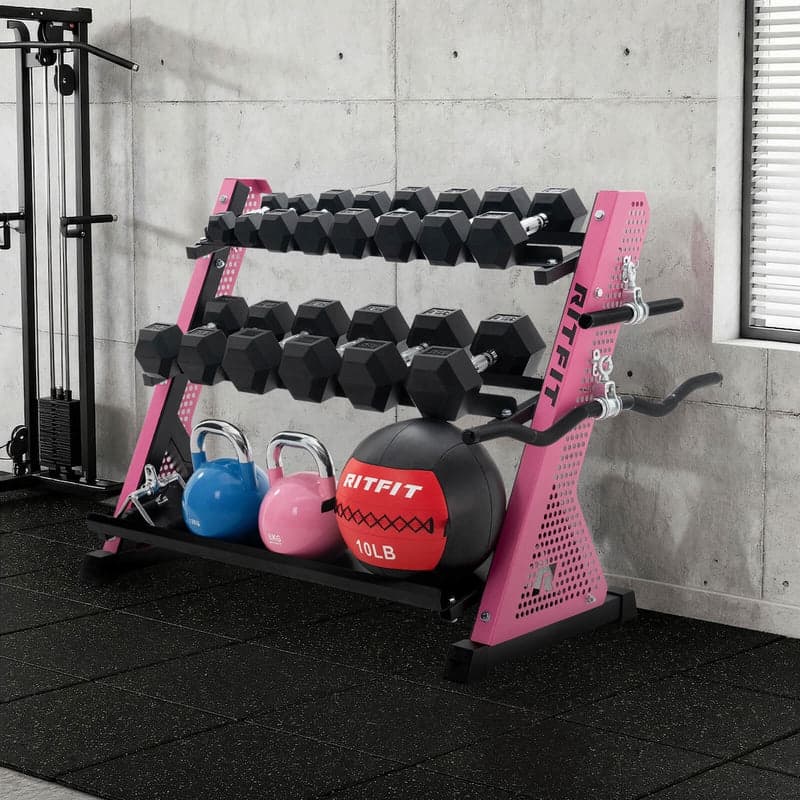 PWR05 3-Tier Dumbbell Rack with Rubber Hex Dumbbell Set