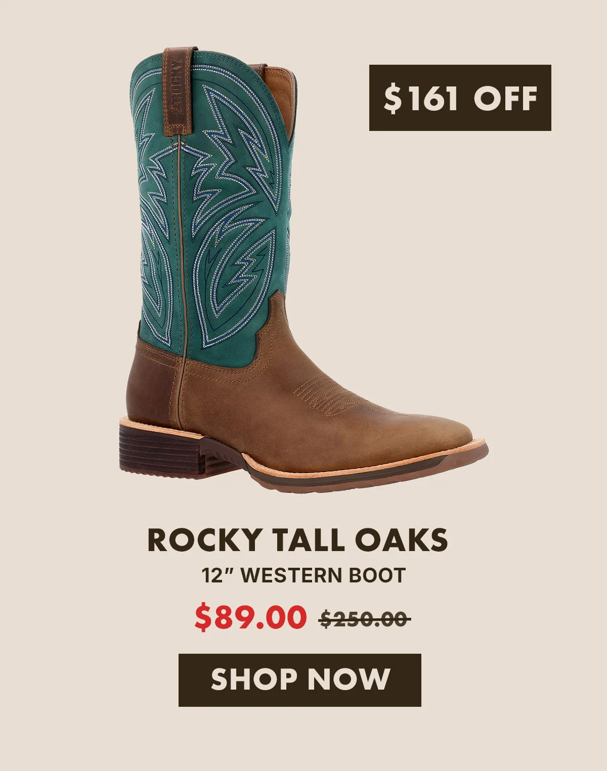 $161 off | rocky tall oaks 12" western boot | $89 | Shop now!