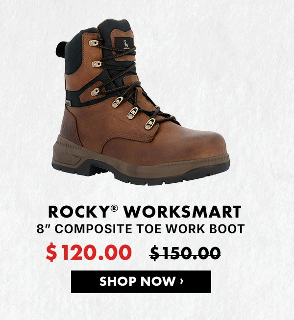 ROCKY WORKSMART 8” COMPOSITE TOE WORK BOOT | Only $120 | Shop now