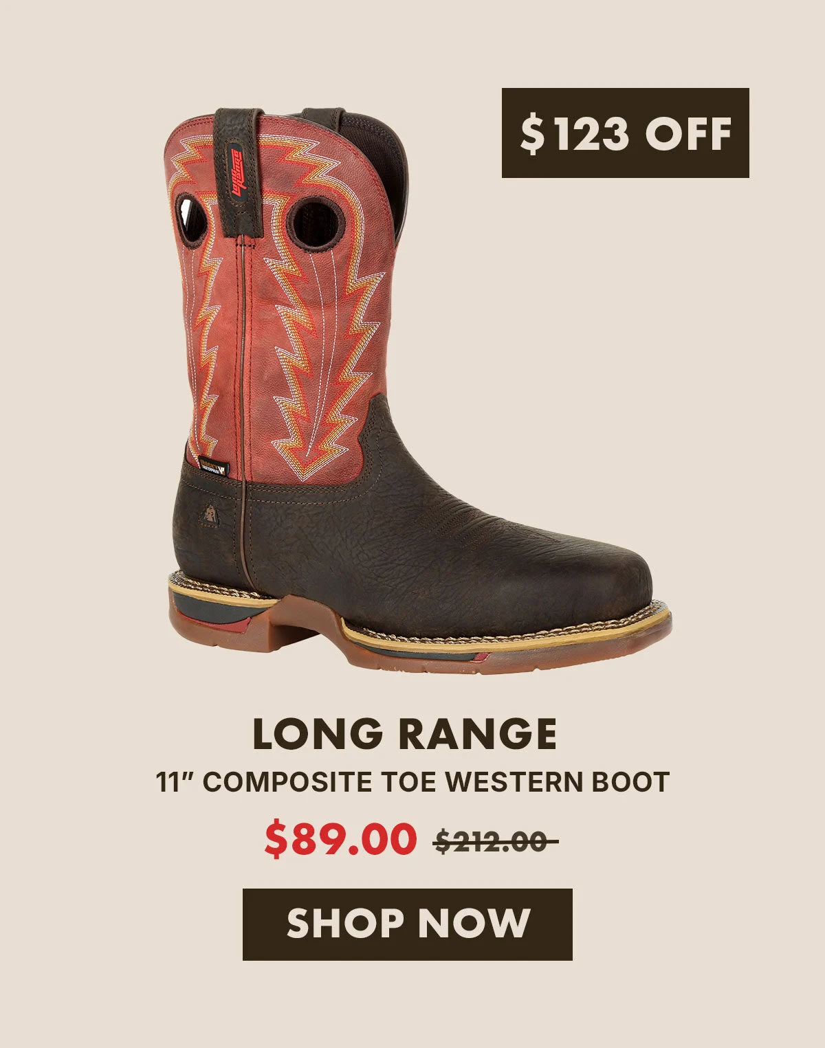 $123 OFF long range 11" composite tore western boot now only $89 marked down from $212 | Shop now