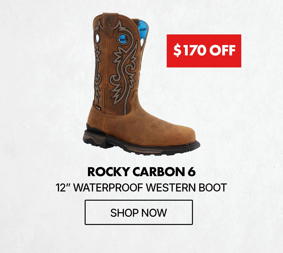$170 off rocky carbon 6 12" waterproof western boot | shop now