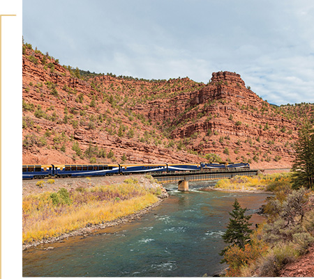 Exterior or Rocky Mountaineer train near Red Canyon.