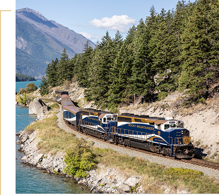 Exterior of Rocky Mountaineer near Seton Lake.
