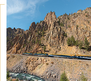 Rocky Mountaineer train near Byers Canyon.